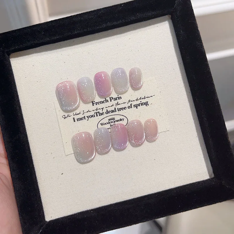 10 szt. Kwadratowe, ręcznie robione paznokcie typu \"kocie oko\", francuskie sztuczne paznokcie, proste sztuczne paznokcie, sztuczne paznokcie, Накладные Ногти, Uñas Postizas