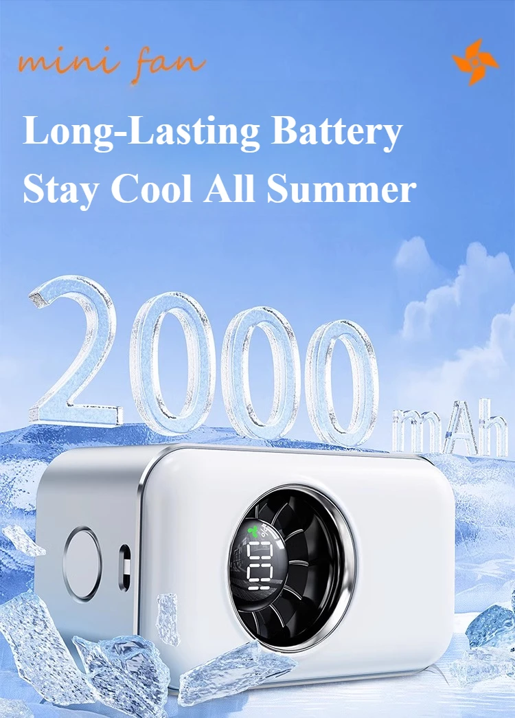 Eary Portable Mini Handheld Fan 100 Speeds Wind with Clip Lanyard 2000mAh Rechargeable 3-in-1 Hand/Desk/Neck Multifunction Fan - Image 5
