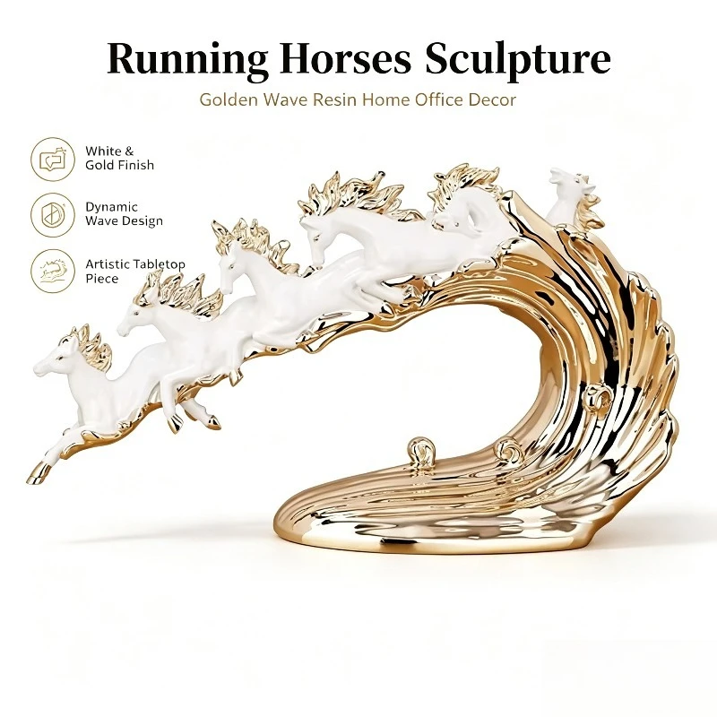 Resin Horse Figurine Crafts, Creative Animal Statue Desktop Ornament for Home Office Business Gift Decoration