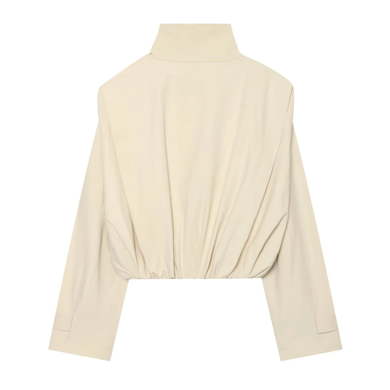 Autumn temperament stand collar double breasted retro style shoulder patch decoration hem pleated casual trench coat jacket