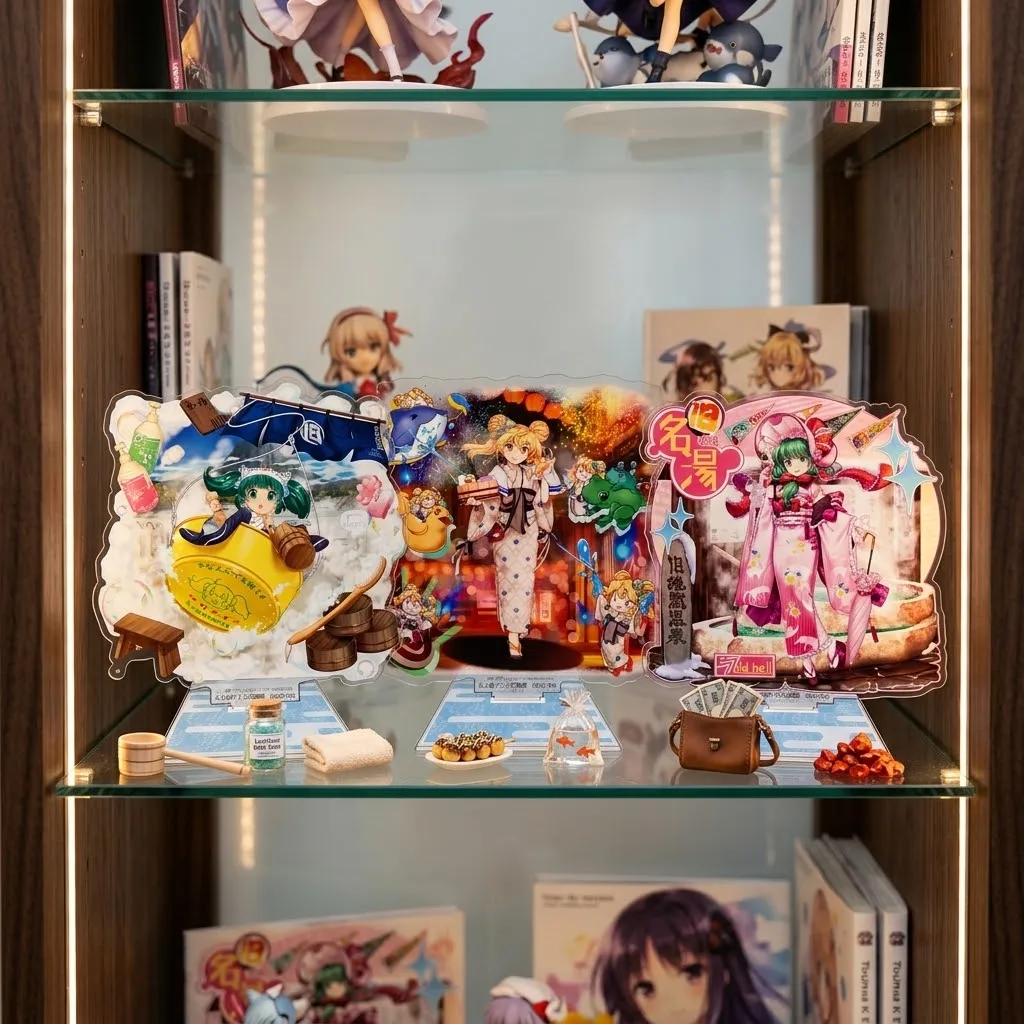 Anime Touhou LostWord Acrylic Stand Girl Acrylic Stand, Hot Spring Bucket Theme Sided Desk Decor Collectible Gift 15cm