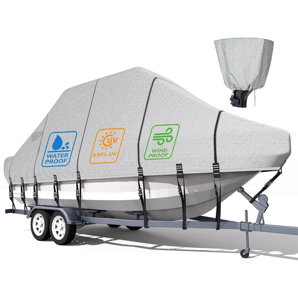 5-ply 1200D 100% مقاوم للماء T-Top غطاء للقارب حل مصبوغ مقاوم للبهتان قابل للمقطورة غطاء قارب صلب مع 21 أشرطة مقاومة للرياح-جديد