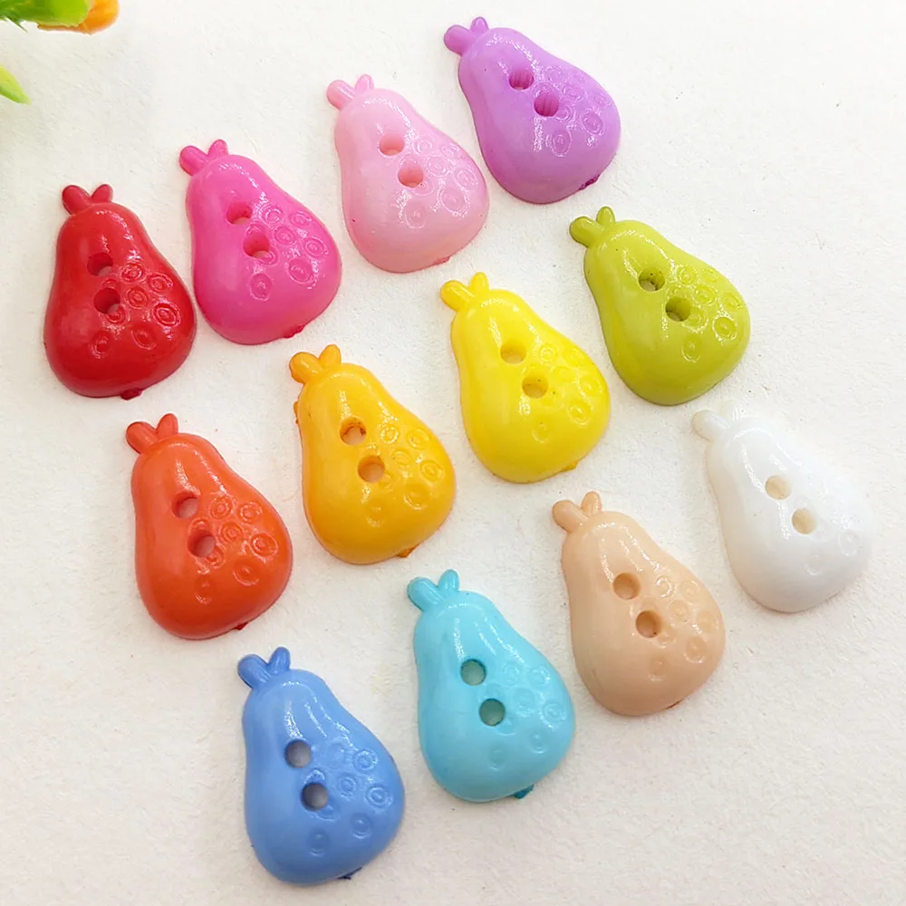 120pcs 2 holes 18mm Colorful Style Pear Plastic Buttons for DIY Aprons, Kitchen Decor, Crafts - 12 Mixed Colors
