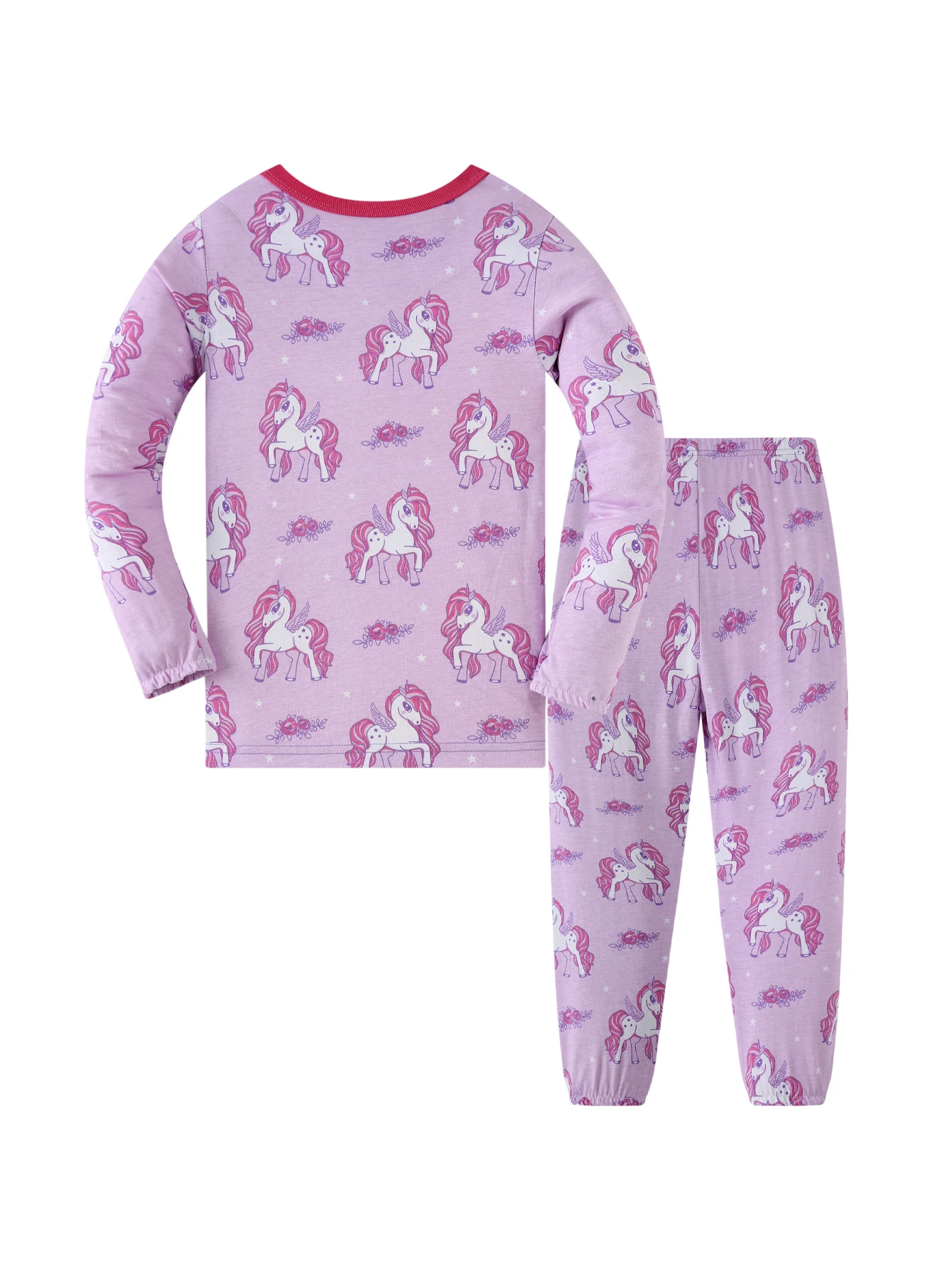 Unicorn Print Girls Pajamas Set Long Sleeve Cotton Sleepwear Kids Homewear Purple Cartoon Pyjamas for Toddler Children 1-8Y