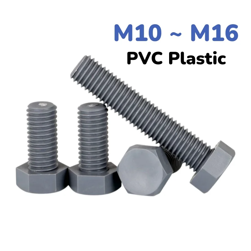 Grey PVC Hexagonal Screws Plastic Outer Hexagon Head Bolt M10 M12 M14 M16 Acid and Alkali Resistance