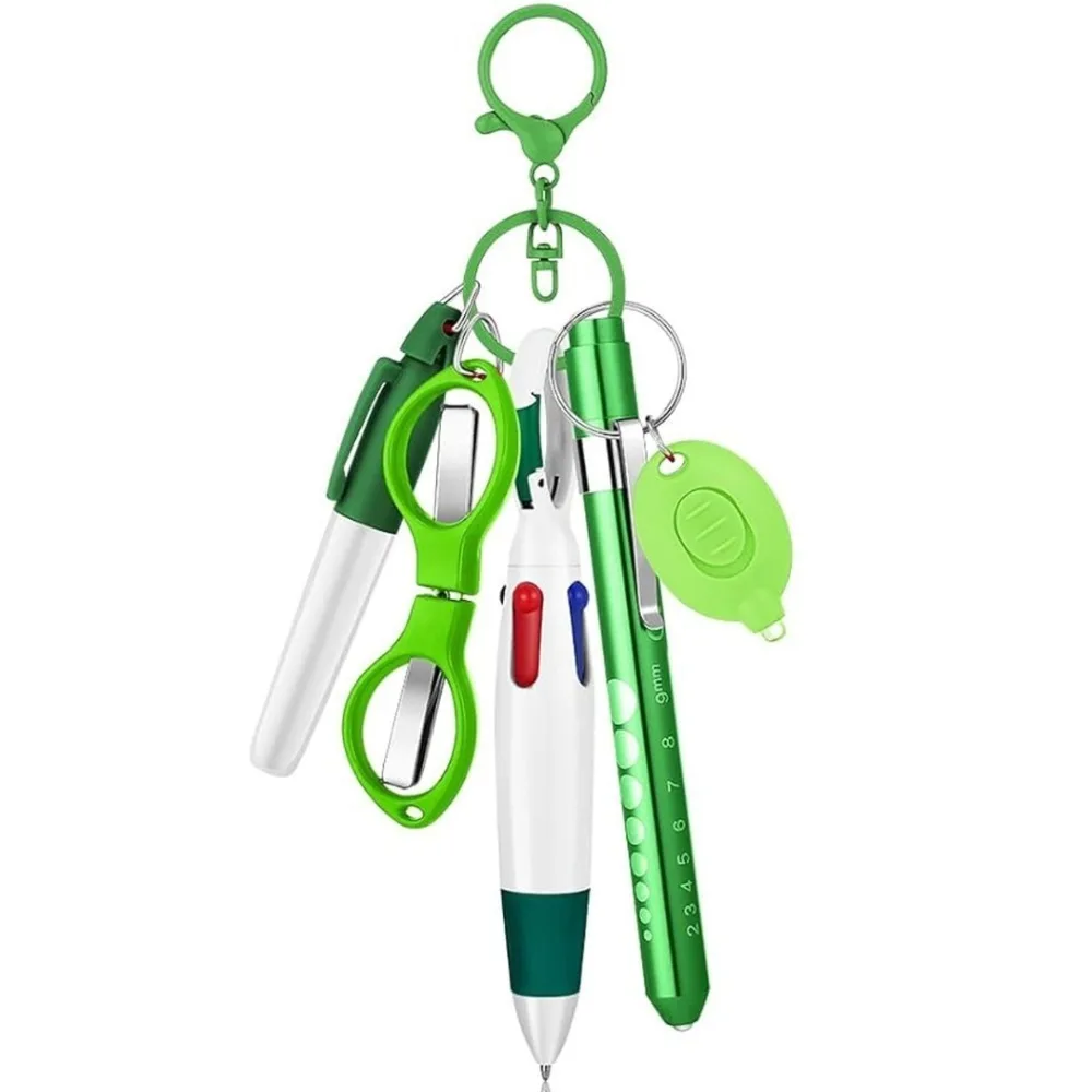 6-in-1 Multifunction Retractable Ball Pen Set Flashlight Foldable Badge Clip Badge Reel Keychain Doctore Nurse