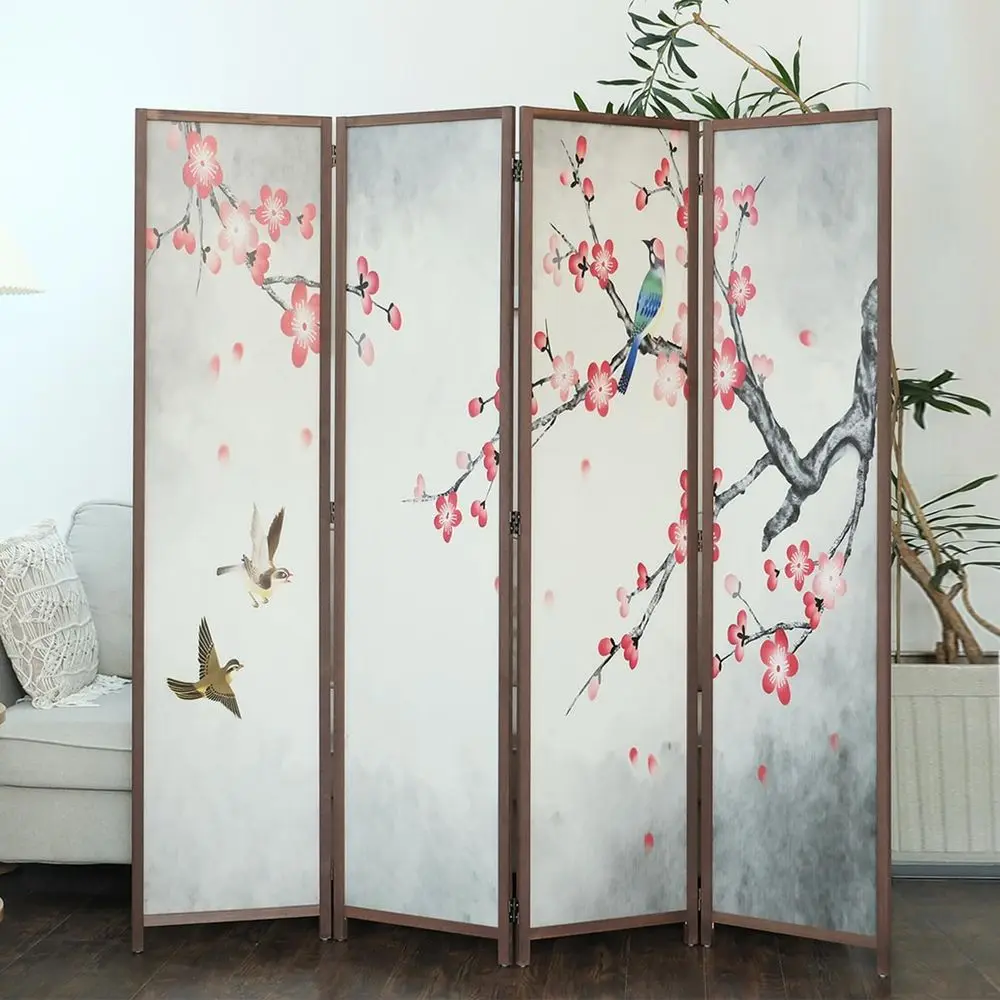 Double-Sided Blackout Room Divider, 67H x 63W, Magnolia & Plums Scenery