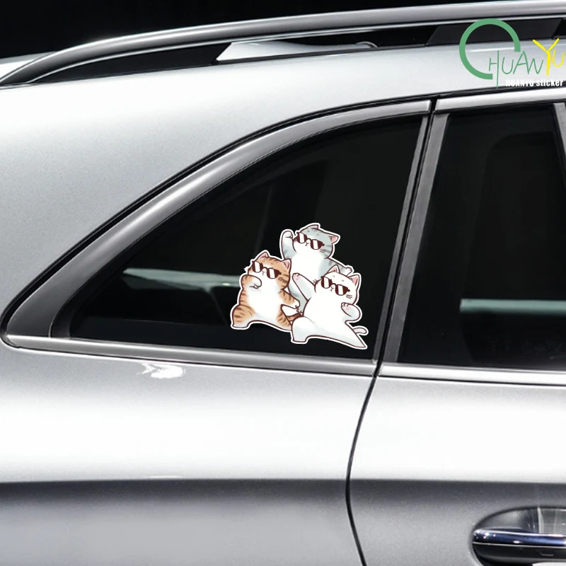 ملصقات زجاج باب خلفي للسيارة ، نوافذ جانبية ، دراجة نارية ، ديكور خارجي ، وسيم ، ثلاث قطط ، شخصية ، وسيم