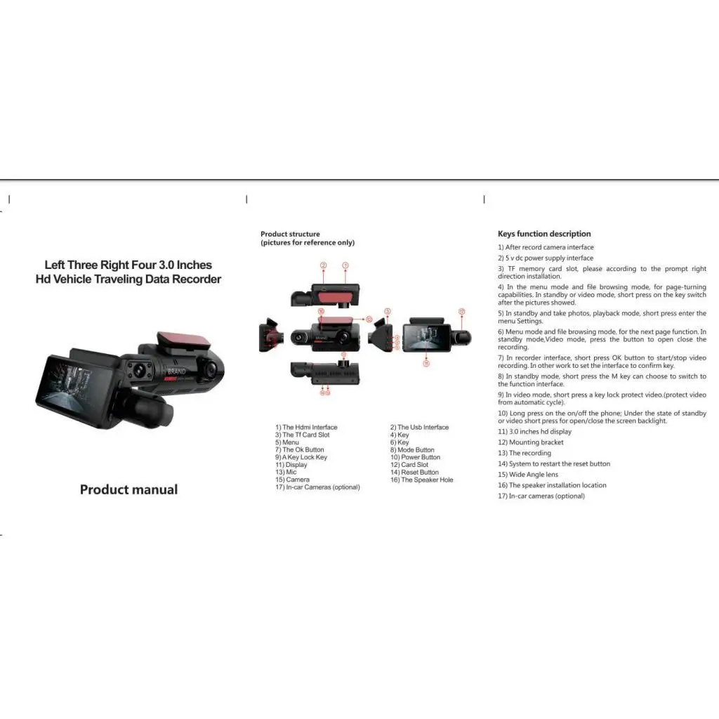 Dual Lens Car cam Recorder Dashboard Dashcam Motion Detection 1080P for Taxi Dashboard Dashcam Loop Recording Parking Mode