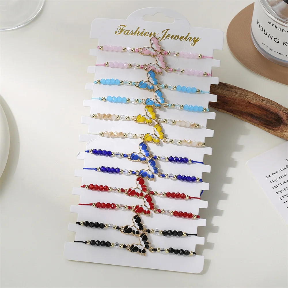 12pcs Butterfly Charms Bracelet Set Acrylic Beads Rope Bracelet Set Handmade Adjustable Bracelets For Women Jewelry Gifts