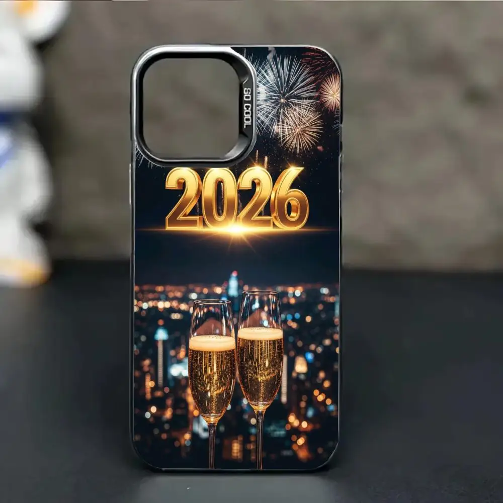 Custodia per telefono con design in vetro di vino di Capodanno 2026 adatta per iPhone 17 16 15 14 13 12 11 Pro/Max/Plus antigoccia e antiurto