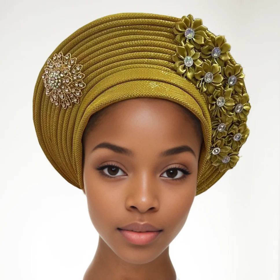 2022 Nigerian Handmade Auto Gele Aso Oke Designs Breathable Hat Scarfs Inner Hijab Cap Turban Hats Headtie For Lady Head Wear