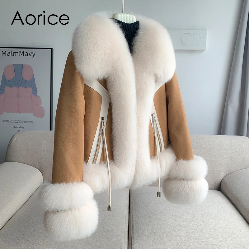 

Aorice New Design Women Real Fox Fur Winter Zipper Coat Duck Down Liner Soft Fashion Jacket CT318