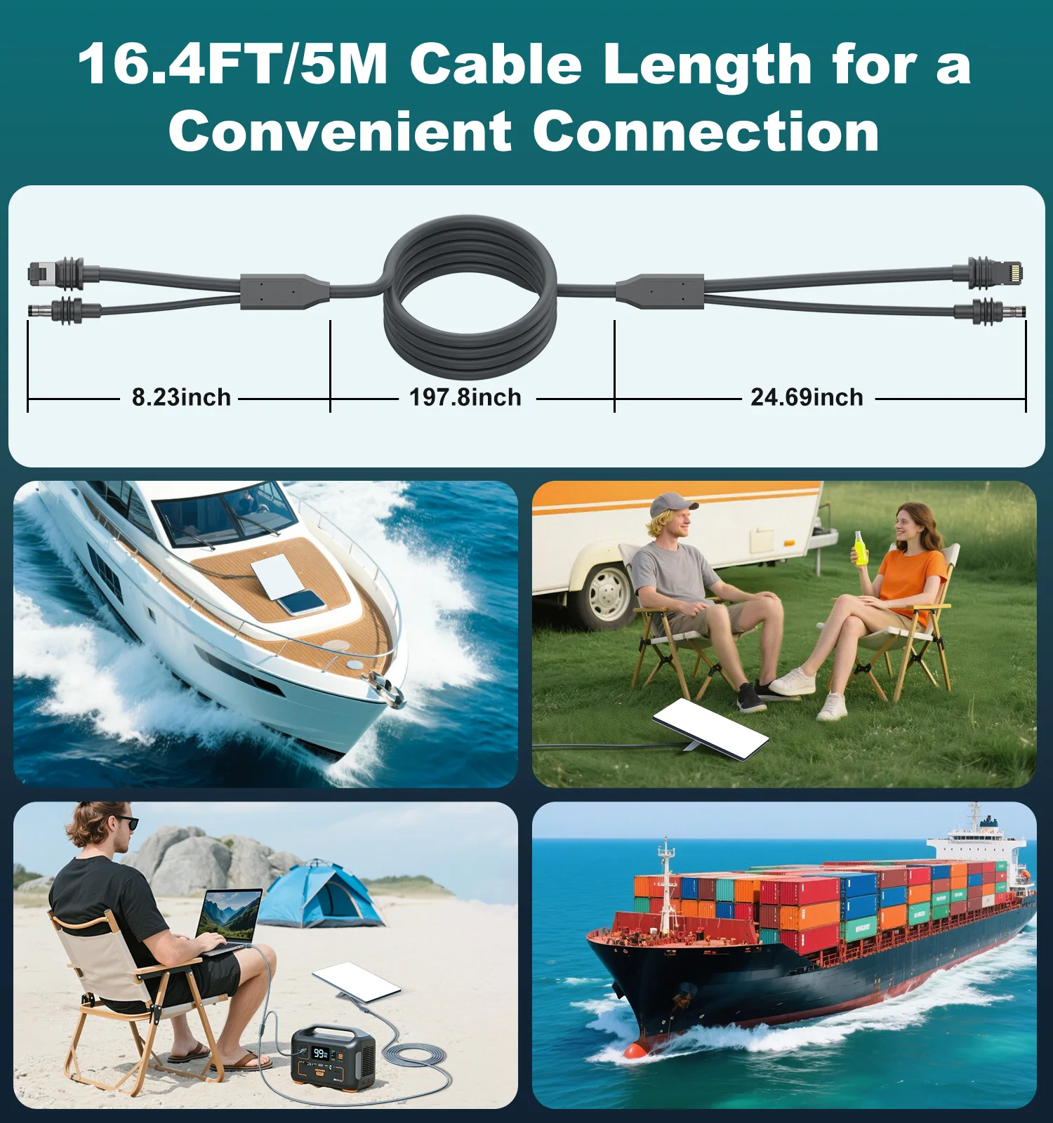 For Starlink Mini Only Standard 2 In 2 Ethernet Cable With USB C Fast Charging 5M DC To USB C Data Cable For Starlink Mini