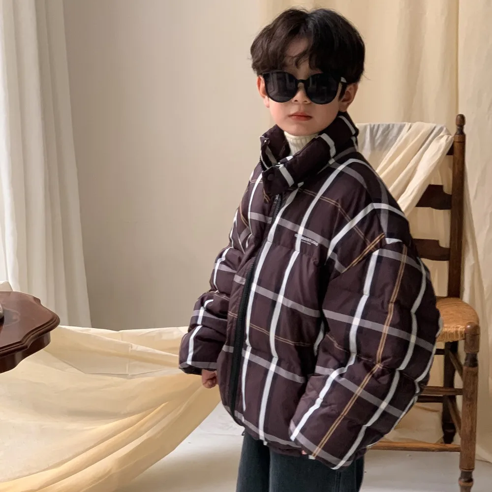 2025 Winter Children Boys Down Jakcets Cotton Padded Plaid Toddler Babys Boys Outerwear Coat Loose Thicken Warm Kids Boys Parkas