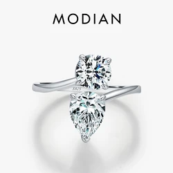 MODIAN 925 Sterling Silver Exquisite Sparkling Round & Water Drop Interweaving Clear CZ Line Rings For Women Party Fine Jewelry