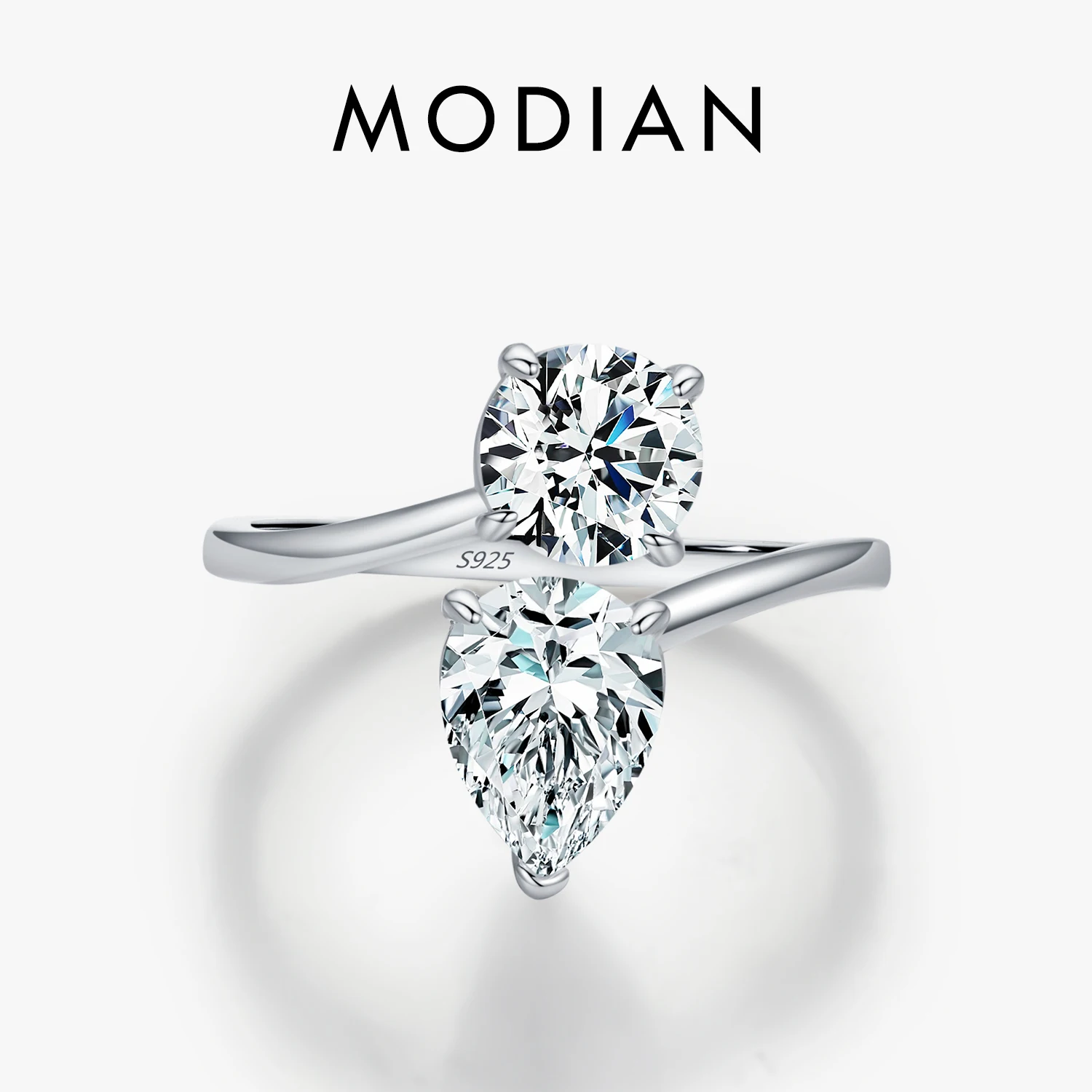 MODIAN 925 Sterling Silver Wykwintne błyszczące okrągłe i przeplatane krople wody Przezroczyste pierścionki CZ Line dla kobiet Biżuteria imprezowa