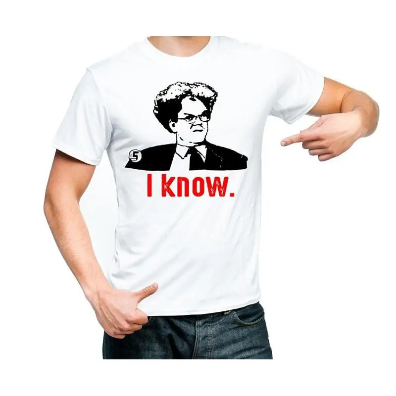 

Dr Brule I KNOW забавная цитата фан-арт Мужская белая красная футболка Эрик комедия подарок доктор Диндус правила и вывеска Тим шоу