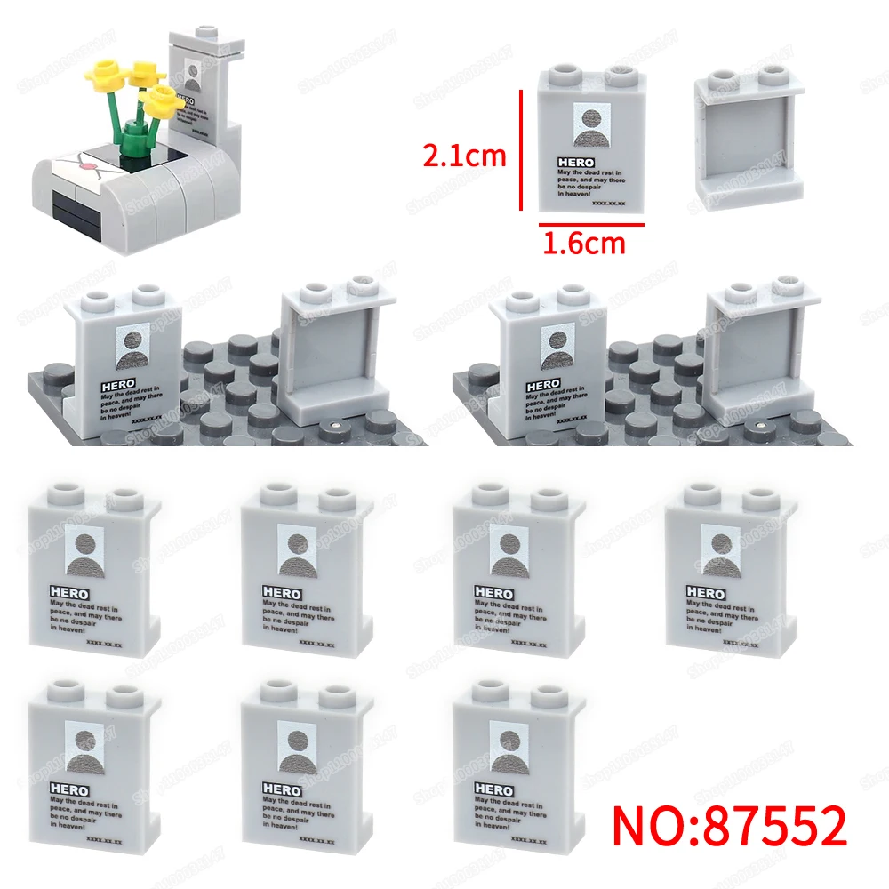 Tombstone Light Gray Avatar Pattern 87552 Printed Building Block Tiles Moc Figures Scenes Accessories Model Child Gifts Diy Toys