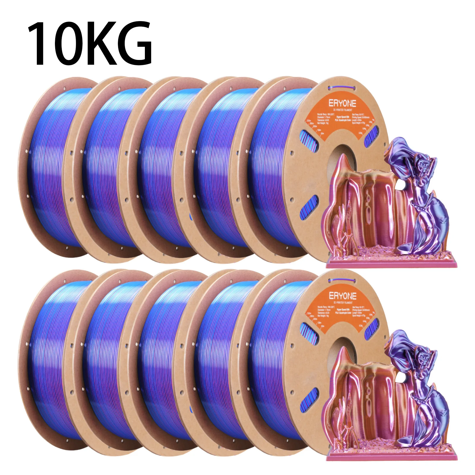ERYONE 10KG Hyper Speed Zijdeachtige Vierkleurige PLA Filament 3D Printer 1.75mm +/- 0.03mm, Co-extrusie Filament PLA 1KG spoel