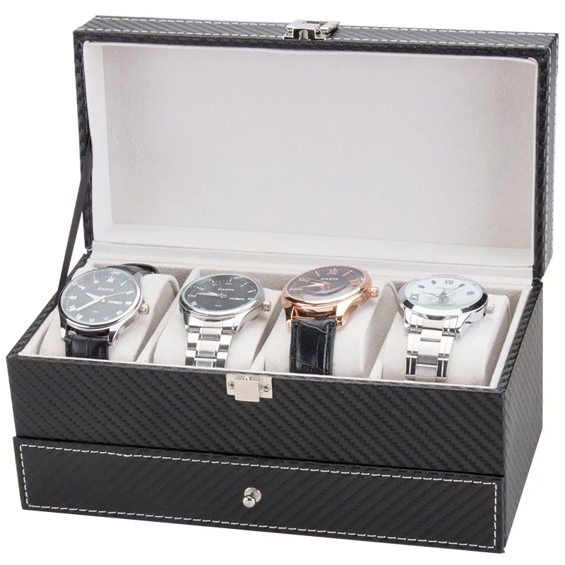 Double Jewelry Watch Case Carbon Fiber Pu Leather Men Jewellery  Boxes and Jewelry Organizer Watches Accessories Watch Exhi Box