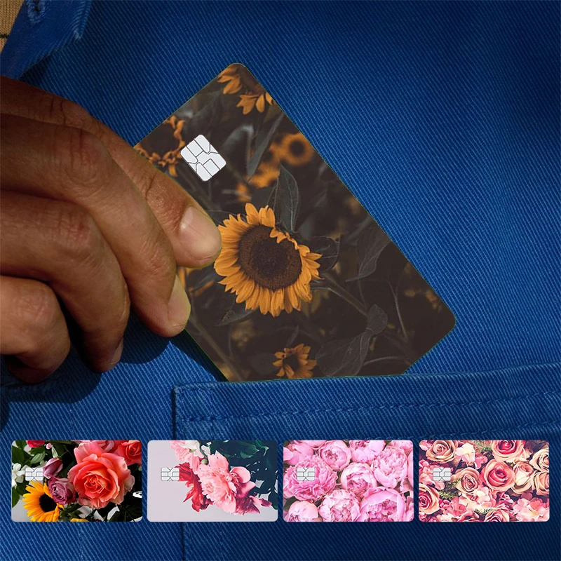 Peony Sunflowe Rose Daisy Plants Flower Cover Skin Sticker For Credit Card Bank Debit Bus Card Front Side