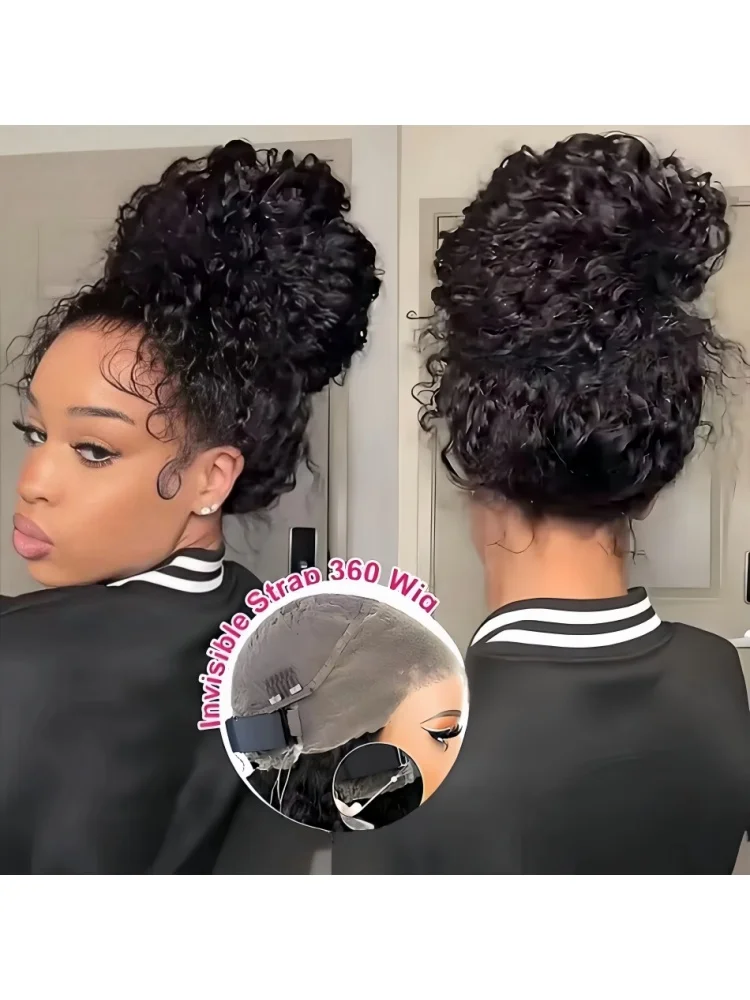360 Full Lace pruik van echt haar, voorgeplukt, HD, 250 density, 360 Lace Front pruiken, diep krullende pruiken van echt haar, onzichtbare trekkoord, 40 inch - afbeelding 2