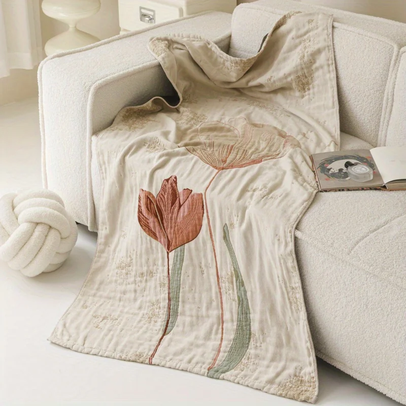 

Floral Print Cotton Voile Bath Towel - Versatile Shawl & Lightweight Blanket for Beach, Nap, and Lounge