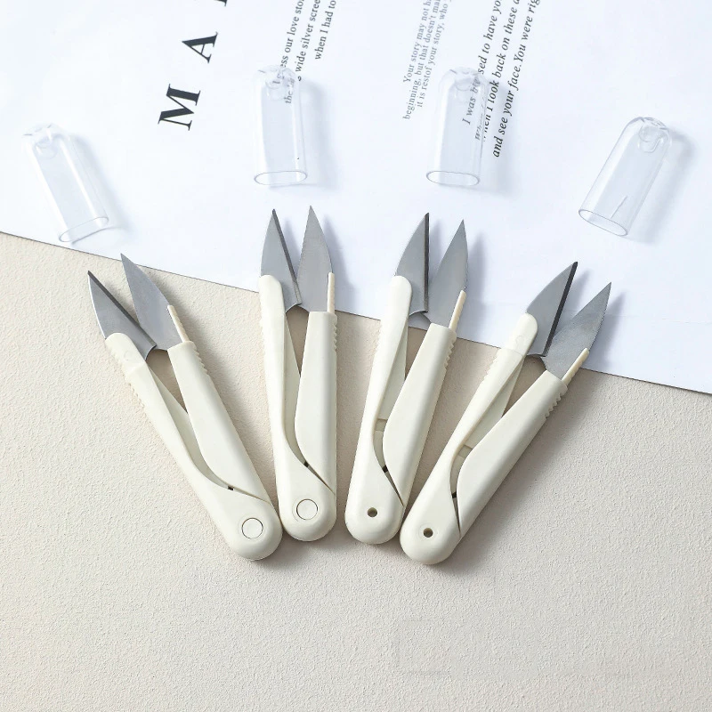 Stainless Steel Spring Scissors With Cover Portable Thread Head Fish Thread Sewing Scissors Fabric Sewing Accessories