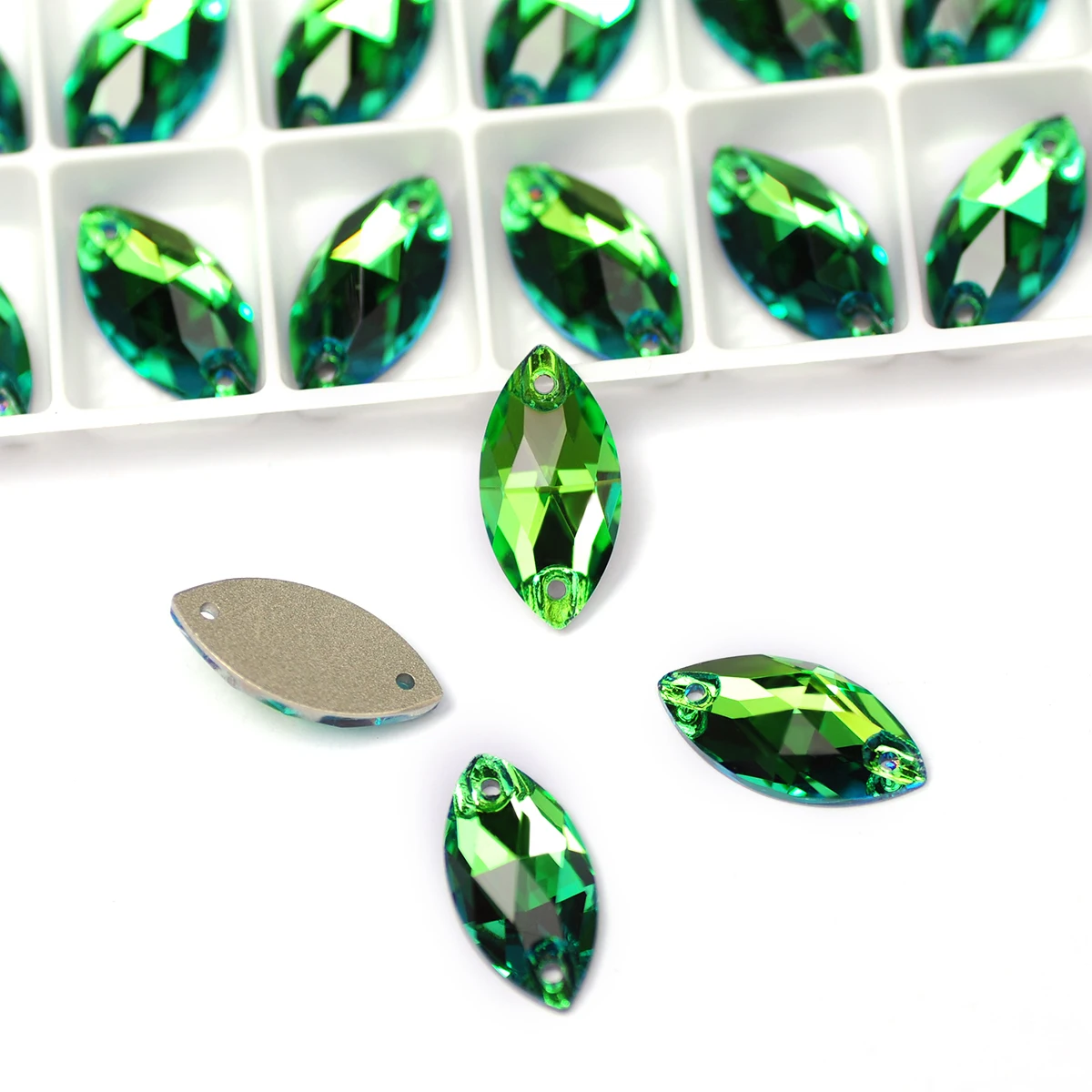 

Peridot Shiny Navette Glass Strass Flatback Crystal Sew On Rhinestones Crafts Glitter Sewing Accessories Design Decorations