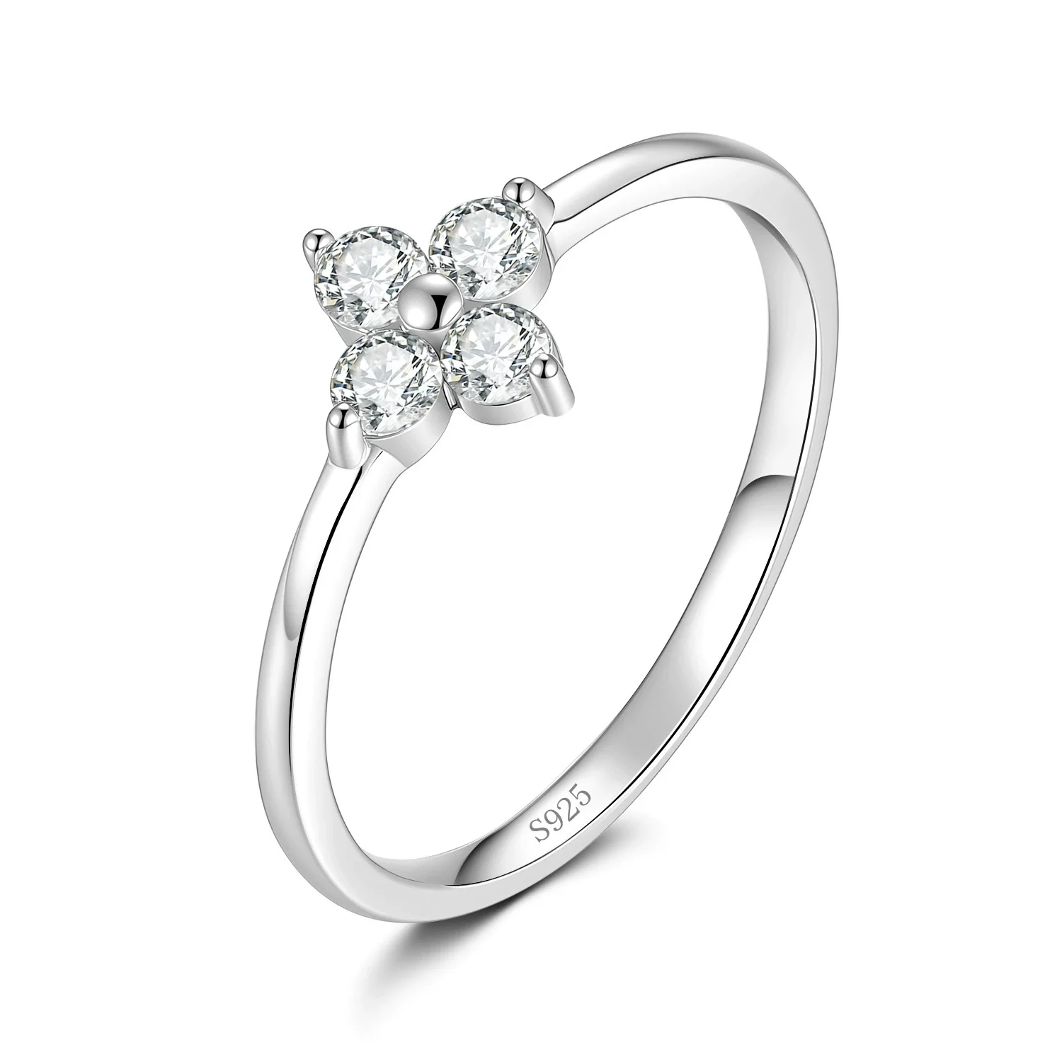 S925 Silver Four Leaf Clover Moissanite Ring for Women, Fixed Size Fine Jewelry Gift