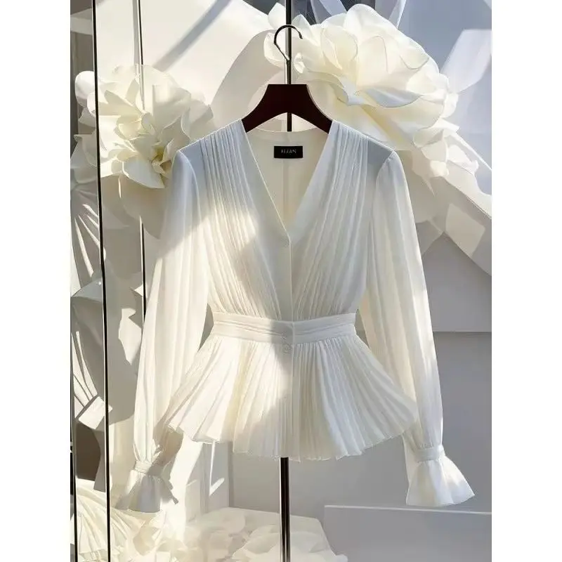 

Мода 2025 года, новая весенне-летняя женская рубашка, свободная однотонная темпераментная повседневная универсальная шикарная рубашка, женская блузка, женская рубашка