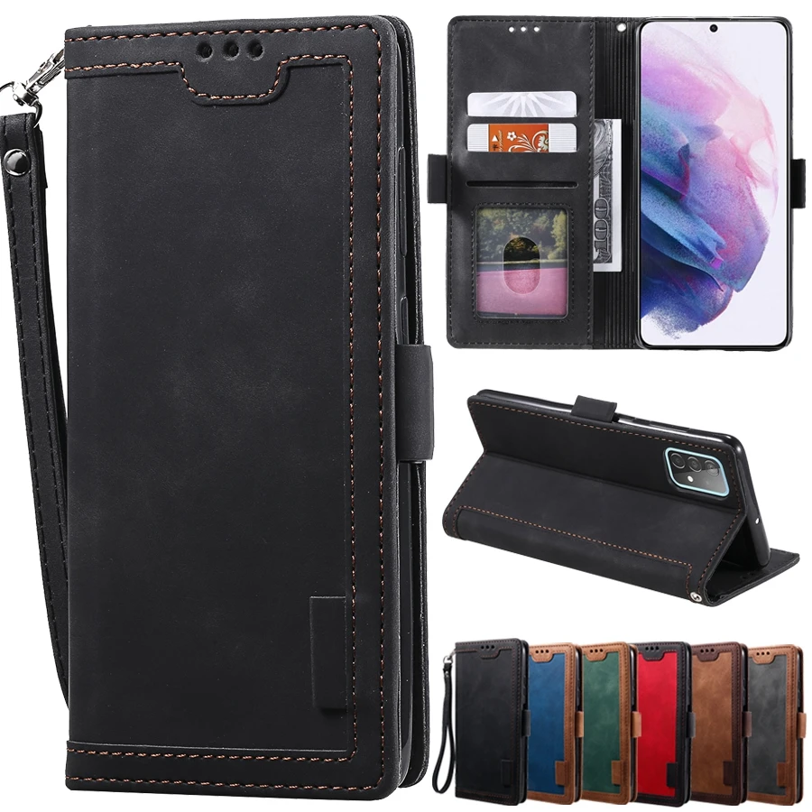 Retro Stitched Leather Wallet Case For Samsung Galaxy S20 S20Plus S20Ultra S20FE S10/S9Plus Note10 Lite Note20 Ultra A12 A32 A52