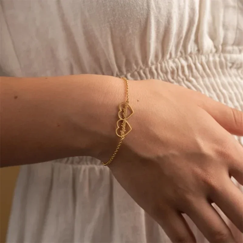 Nieuwe aangepaste dubbele naam liefde armband luxe roestvrij staal paar armband vrouwen gepersonaliseerde sieraden Valentijnsdag geschenk