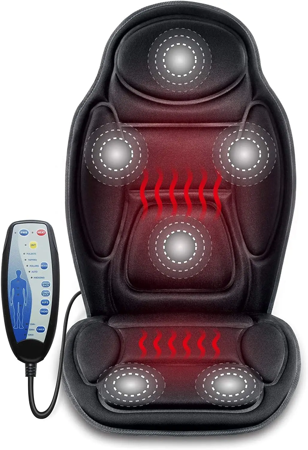 

Massage Seat Cushion with Heat, 6 Vibration Nodes, 2 Heat Levels, for Home Office Chair, Black