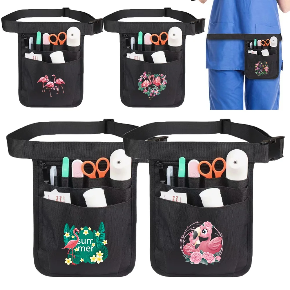 1 Piece Nurse Waist Pouch Organizer with Adjustable Waist Strap Nurse Nylon for Accessories Tool Flamingo Series Fanny Pack