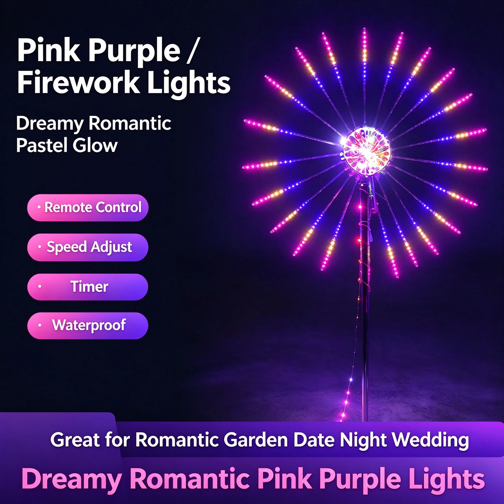Sound Activated RGB Firework Lights with Dual Speakers, Music Sync Dancing Effects, Waterproof Outdoor Garden Decorative String