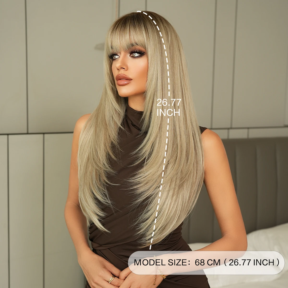 NAMM Long Straight Ash Wigs For Women With Bangs Natural Looking Soft High Quality Synthetic Heat Resistant Fiber Wig Hair