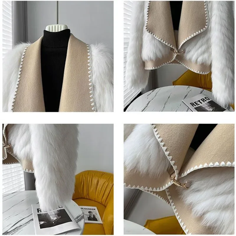 Faux Fox Fur Car Stripe Fur Coat For Women's Winter Lapel High-End Short Double-Sided Woolen Fashion Cardigan Thick Top Short