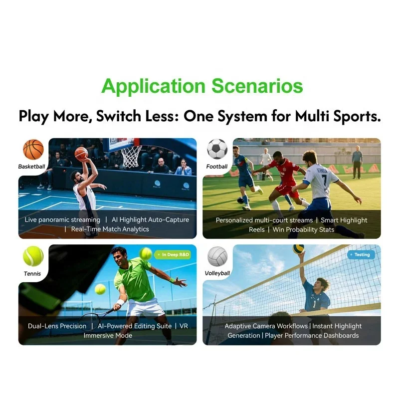 AI Tracking Football 4K HD Video Recording Live Streaming Broadcast Sport Action Camera System for Analyzing Football Matches