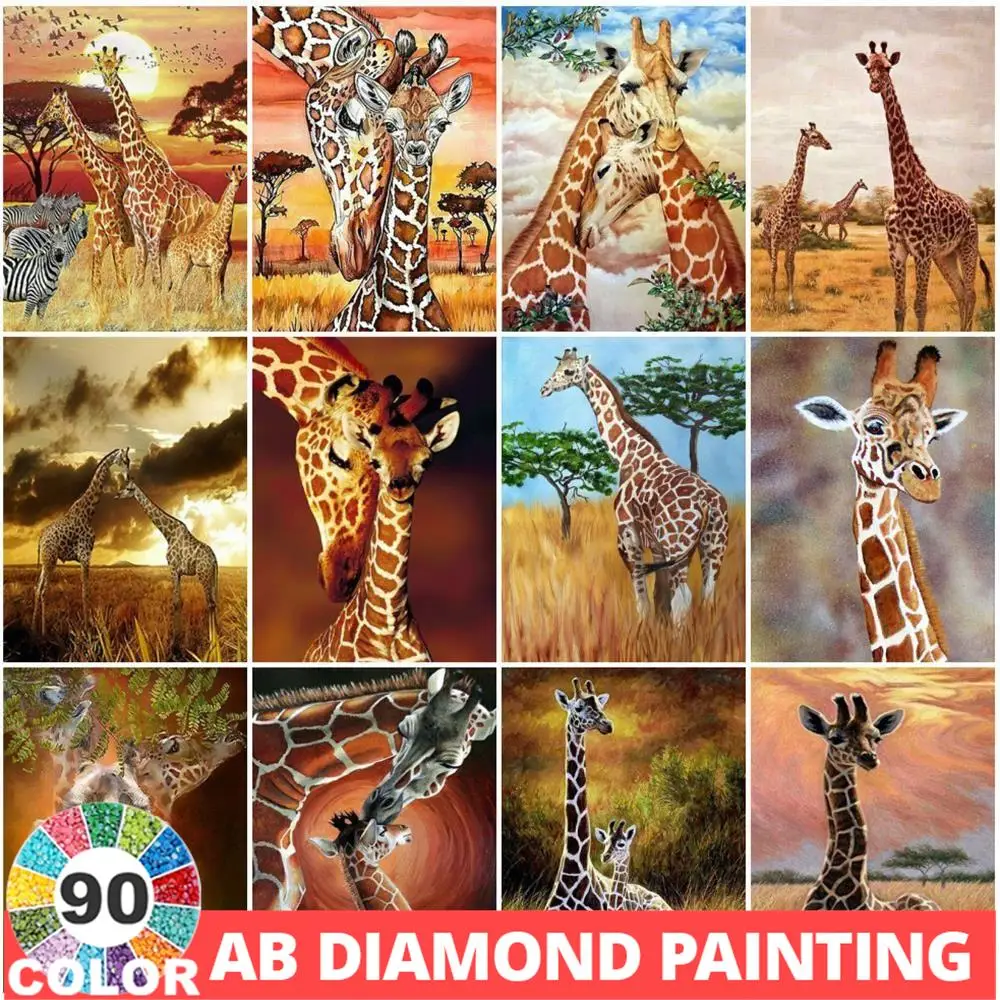 AB 90 colori pittura diamante 5D animale ricamo giraffa punto croce kit artistico immagine decorazioni per la casa set di adesivi murali trapano