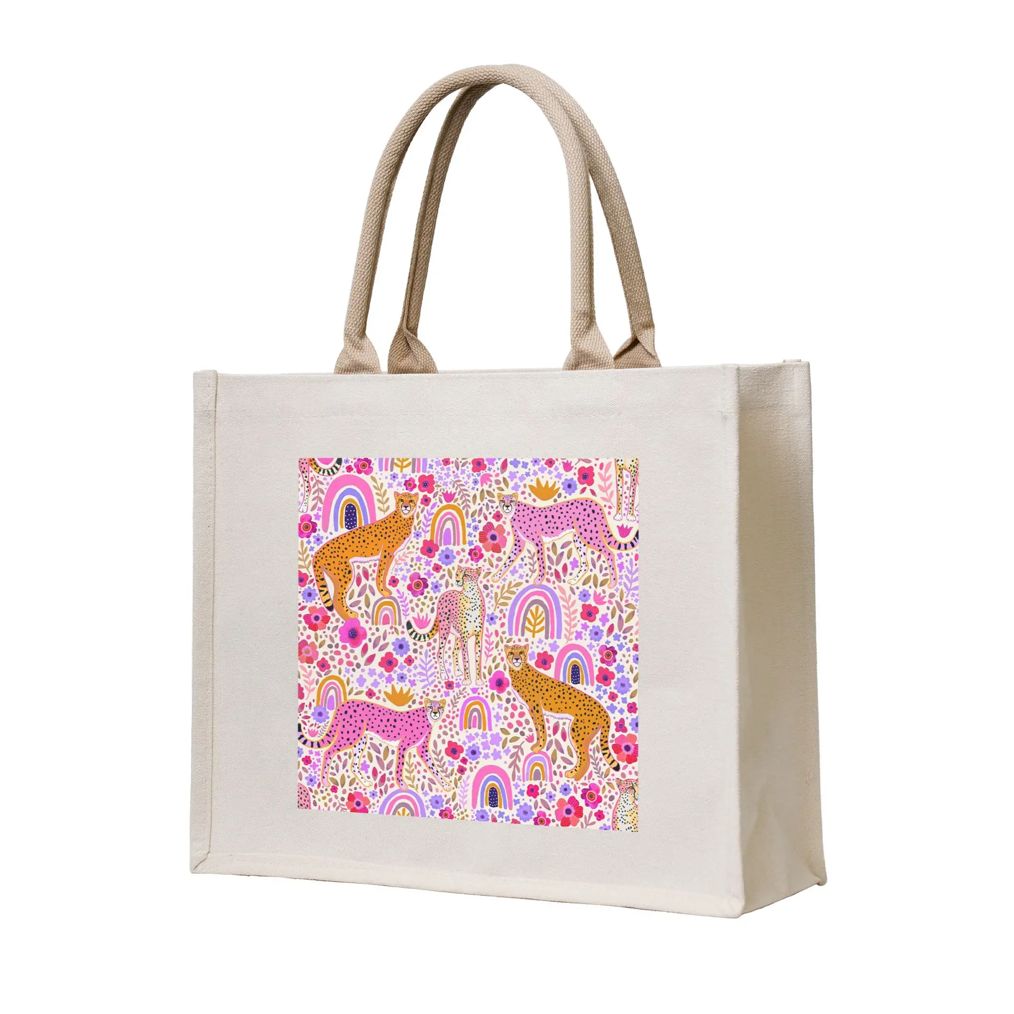 

Сумка-шоппер Cheetah’s in a Rainbow Garden, холщовая, складная, для девочек, на плечо, дорожная сумка