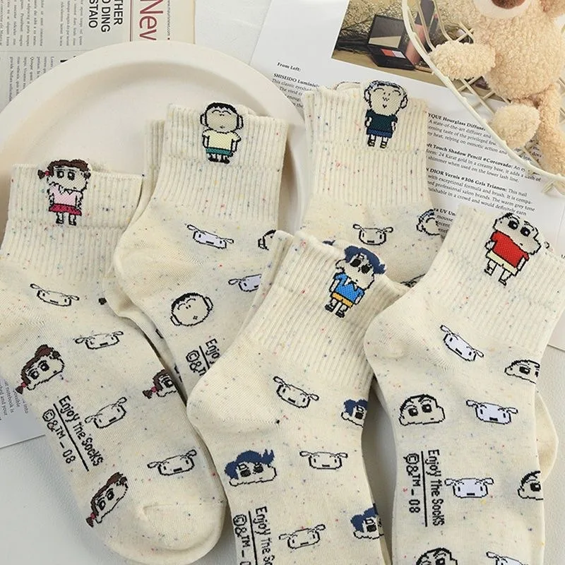 

5 Pairs Adult Crayon Shin-chan Socks for Girls Medium Socks Casual Accessories Socks Women Female average size 18-40 years old