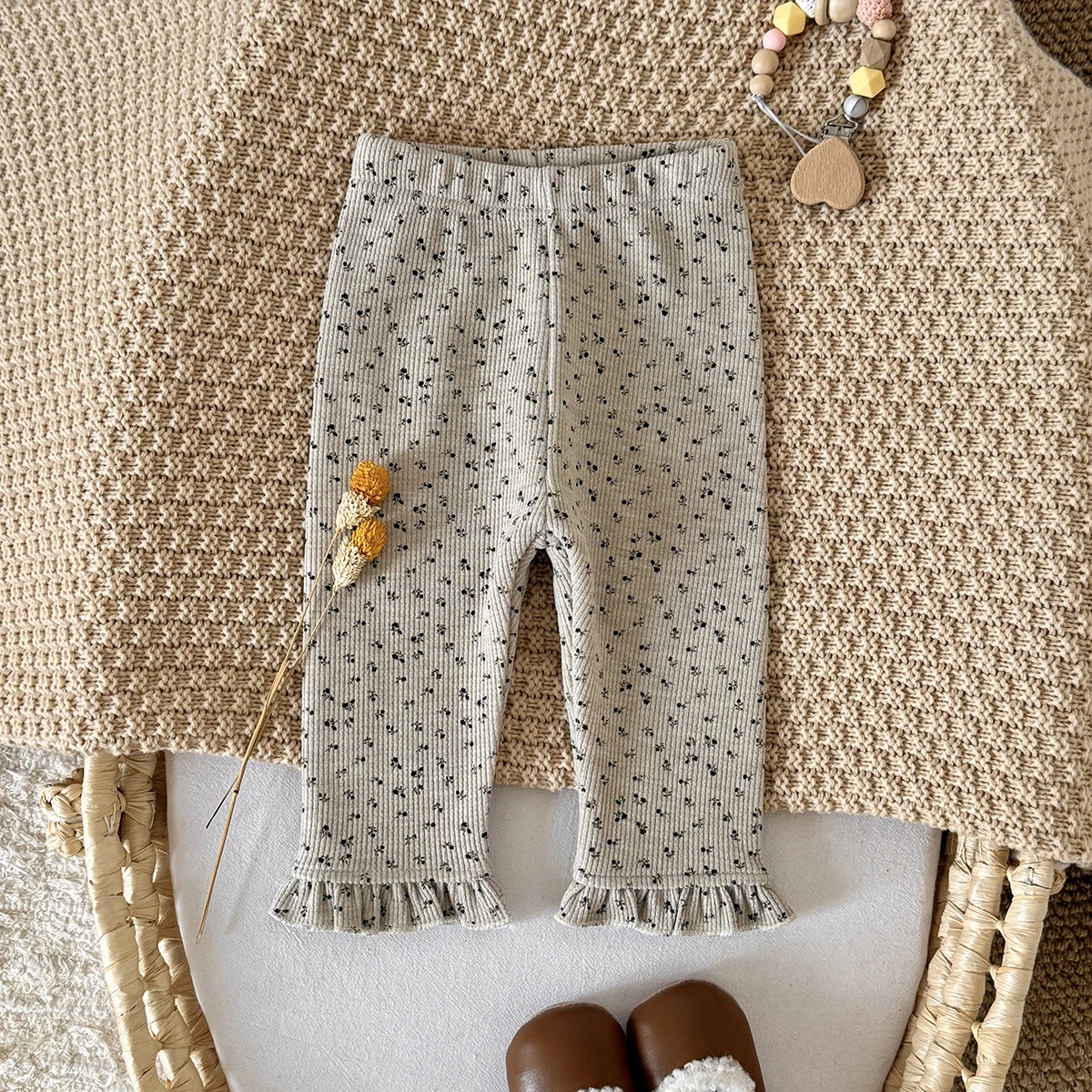 خريف وشتاء جديد الأطفال أفخم الفتيات سميكة الطفل الباردة منع الدافئة الدانتيل حافة صغيرة الأزهار طباعة السراويل #4