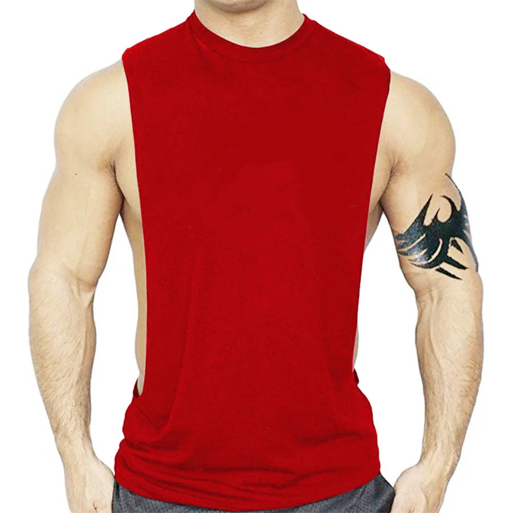 Men's sports vest, running pure cotton T-shirt, summer pure cotton camisole, solid color comfortable and breathable T-shirt