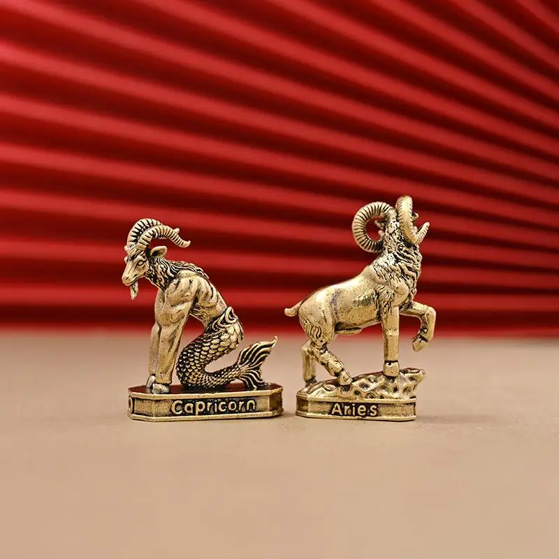 Vintage Brass 12 Zodiac Constellation Figurines Exquisite Craft Mini Desk Statue Astrology Collection Home Ornament Gift