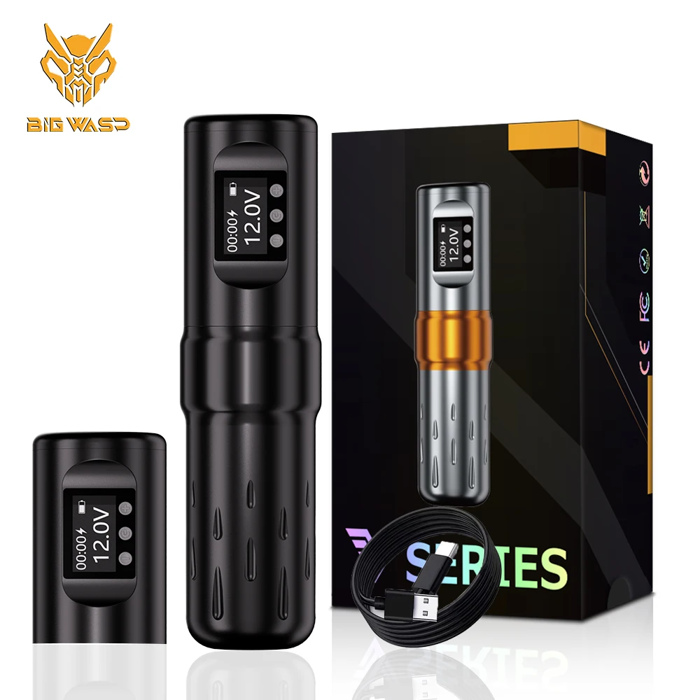 

BIGWASP Профессиональная беспроводная ручка для тату-машины 1800 мАч Беспроводная ручка с двумя батареями Роторная ручка для тату-машины для татуировки Боди-арт