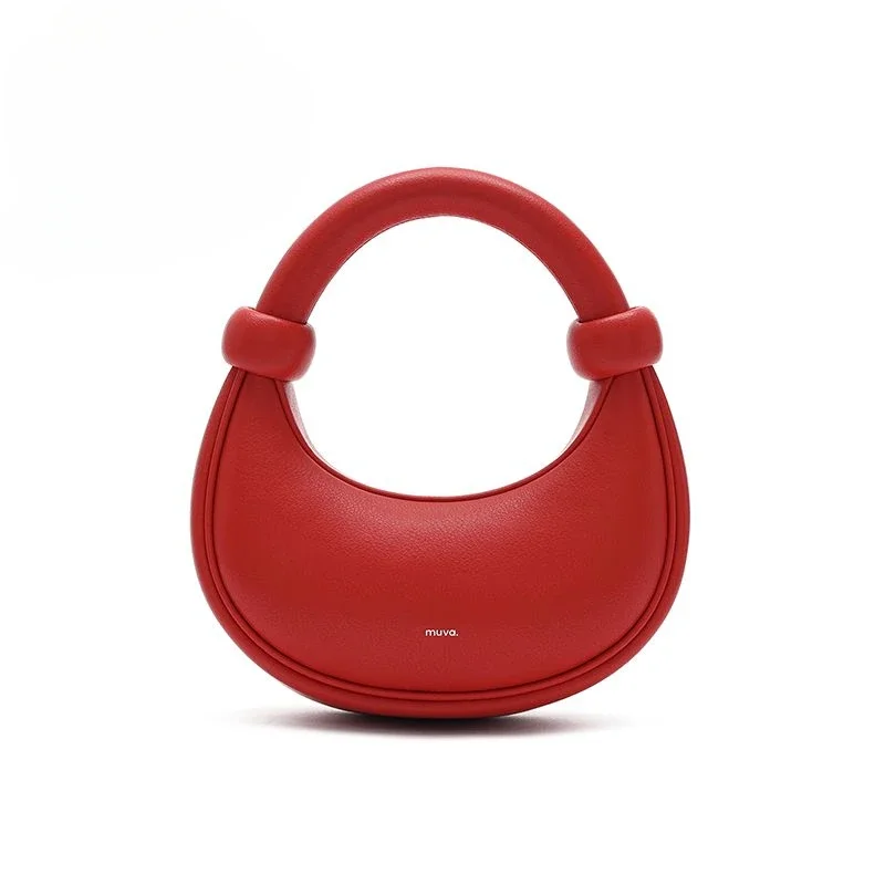 2024 New Red Bag Unique Handbag Design Bead Soft European Bag Women\'s Crossbody Crescent French Underarm Designer Bags Luxury