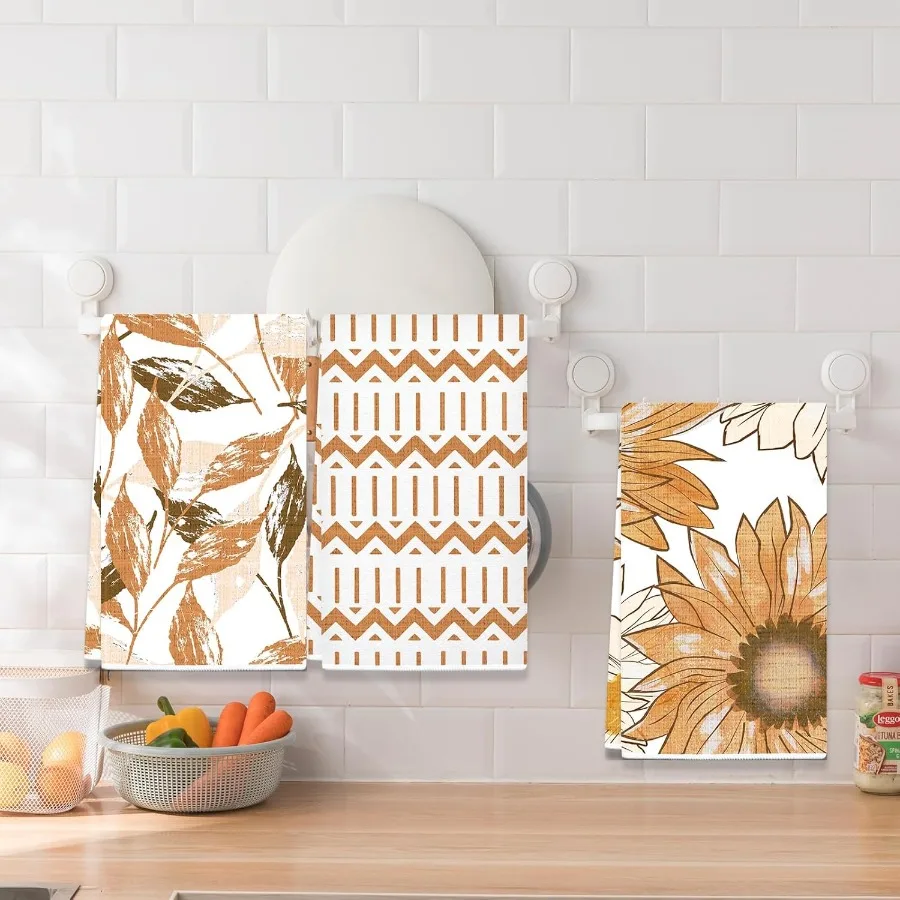 البرتقال الربيع الأزهار يترك منشفة المطبخ مجموعة من 4 زهرة عباد الشمس الزخرفية تجفيف الشاي منشفة أطباق للطبخ الخبز المنزل دي