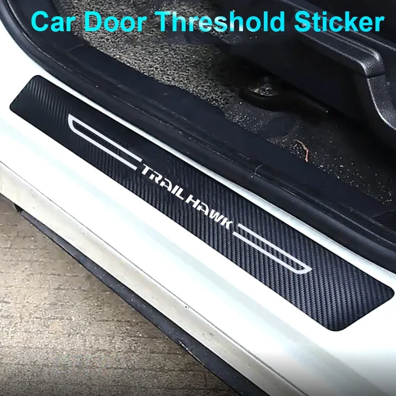 Carbon Fiber for JEEP TRAILHAWK Logo Car Door Threshold Stickers Protective Film Pedal Guards Trunk Sill Scuff Plate Decals